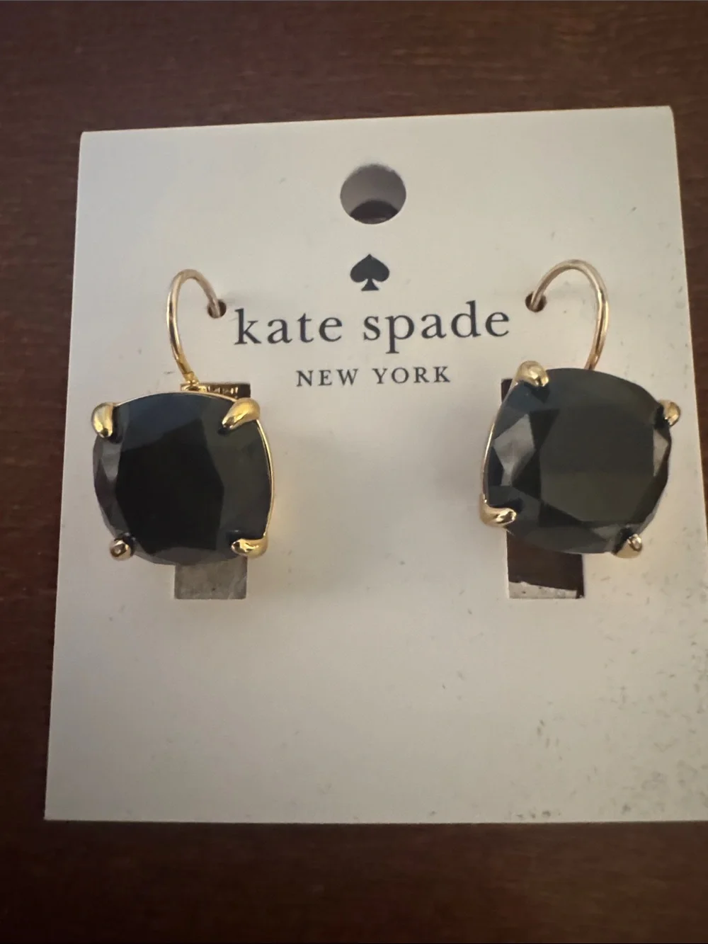 kate spade Black Stone Gold-Tone Hook Earrings. Brand new.